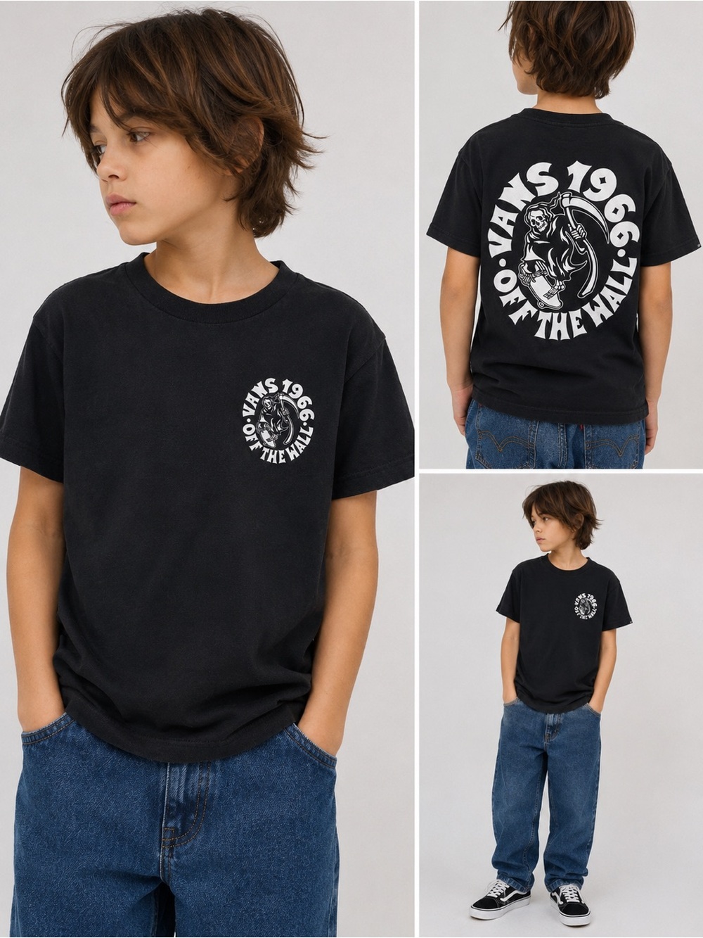 Vans Off The Wall Grim Reaper Graphic T-Shirt Youth Small 8-10 Black Skate Tee